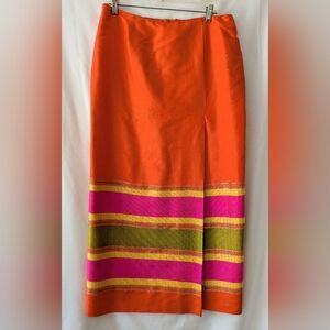 Gorgeous Vintage Orange Silk Skirt with Colorful Accents